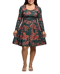 24seven Comfort Apparel Plus Long Sleeve Fit and Flare Dress