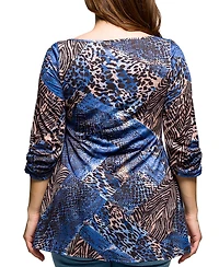 24seven Comfort Apparel Plus Three Quarter Sleeve Tunic Top