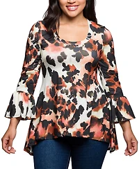 24seven Comfort Apparel Plus Scoop Neck Bell Sleeve Tunic Top