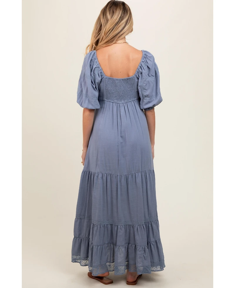 Pinkblush Maternity Blue Lace Insert Maxi Dress
