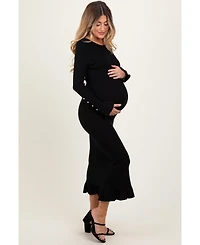Pinkblush Black Ribbed Knit Bow Back Maternity Maxi Dress