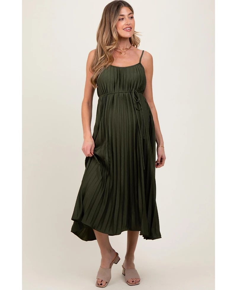 Pinkblush Maternity Light Blue Pleated Sash Tie Midi Dress