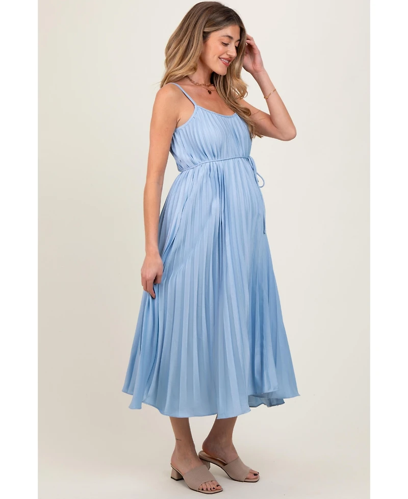 Pinkblush Maternity Light Blue Pleated Sash Tie Midi Dress