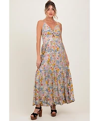 Pinkblush Maternity Mint Green Floral Twist Front Cutout Maxi Dress