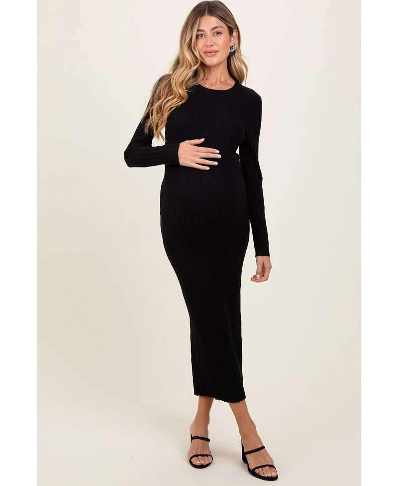 Pinkblush Maternity Ribbed Knit Fitted Midi Sweater Dress