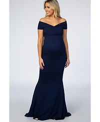 Pinkblush Maternity Navy Off Shoulder Wrap Photoshoot Gown/Dress