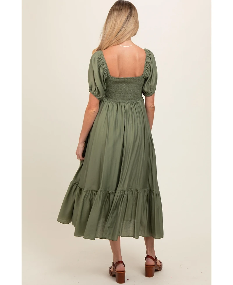 Pinkblush Maternity Olive Ruched Sweetheart Neck Tiered Midi Dress