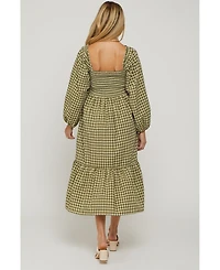 Pinkblush Maternity Olive Gingham Long Sleeve Midi Dress