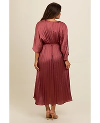 Pinkblush Maternity Mauve Satin Pleated V-Neck Maxi Dress