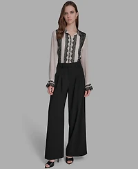 Bcbg Women's Pleated Back Notch Wide Leg Pants