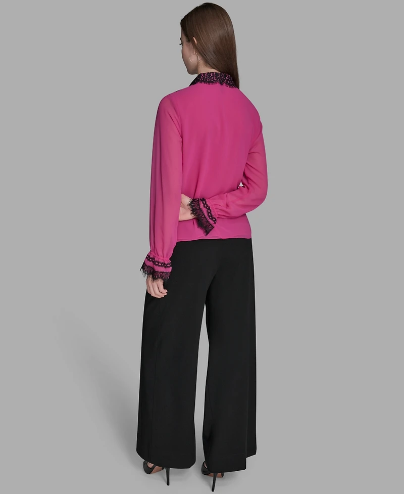 Bcbg Women's Long Sleeve Contrast Lace Top