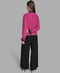 Bcbg Women's Long Sleeve Contrast Lace Top