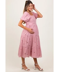 Pinkblush Maternity Pink Eyelet Square Neck Midi Dress