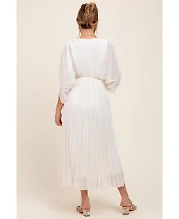 Pinkblush Maternity Blue Pleated V Neck Maxi Dress