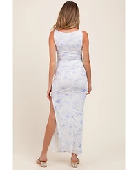 Pinkblush Maternity Ivory Floral Ruched Side Slit Midi Dress