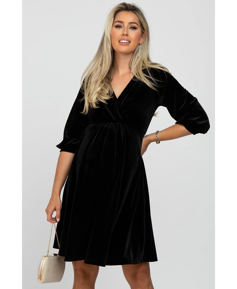 Pinkblush Burgundy Velvet Wrap Front Babydoll Maternity Dress