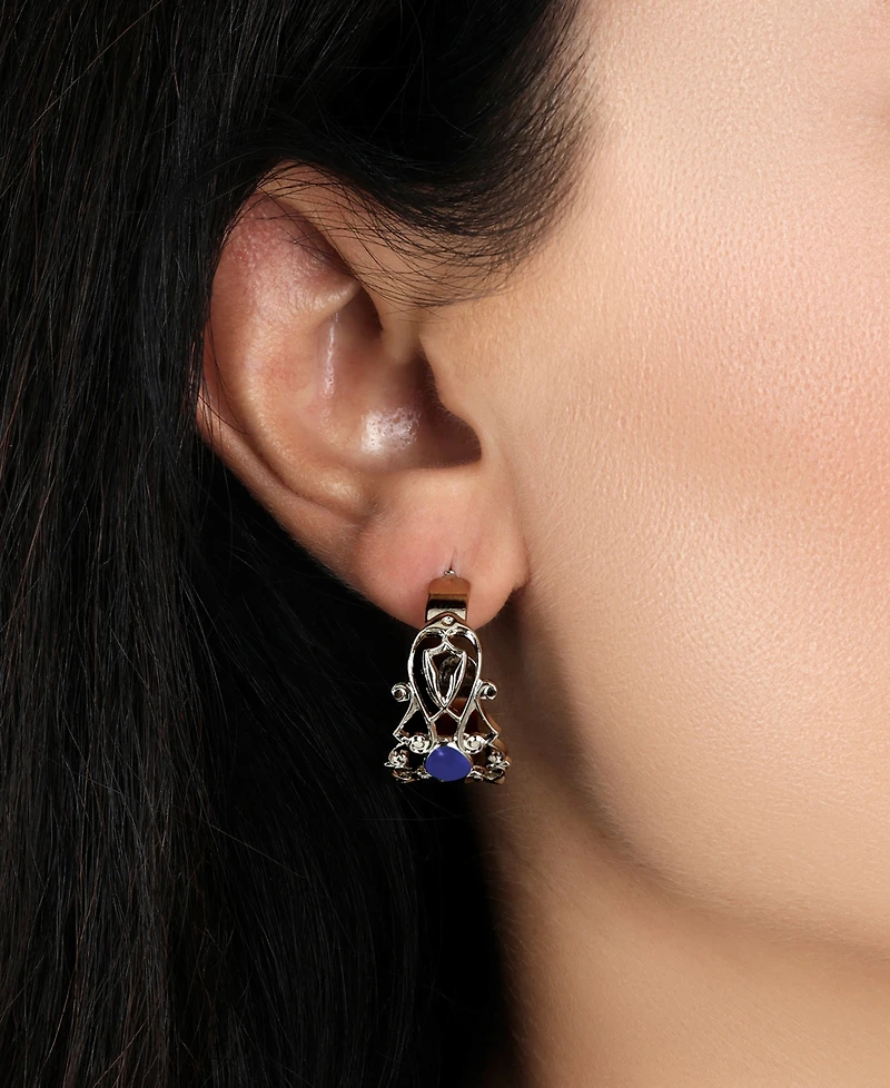 2028 Silver Tone Filigree Enamel Hoop Earring