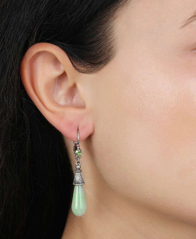 2028 Silver Tone Aventurine Teardrop Earrings