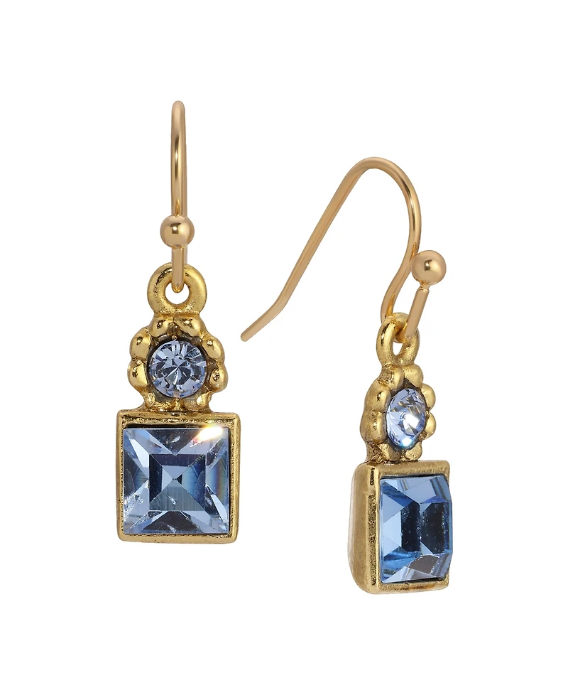 2028 Gold Tone Blue Square Drop Earrings