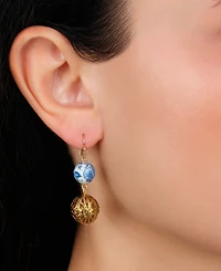 2028 Gold Tone Blue Willow Bead Drop Earrings