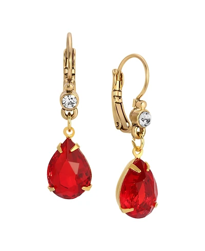 2028 Gold-tone Red Teardrop Crystal Earrings
