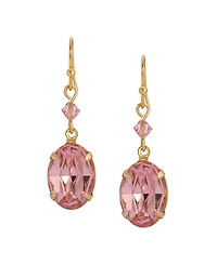 2028 Gold Tone Pink Oval Crystal Earrings
