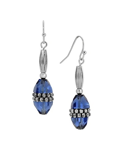 2028 Silver Tone Blue Bead Drop Earrings
