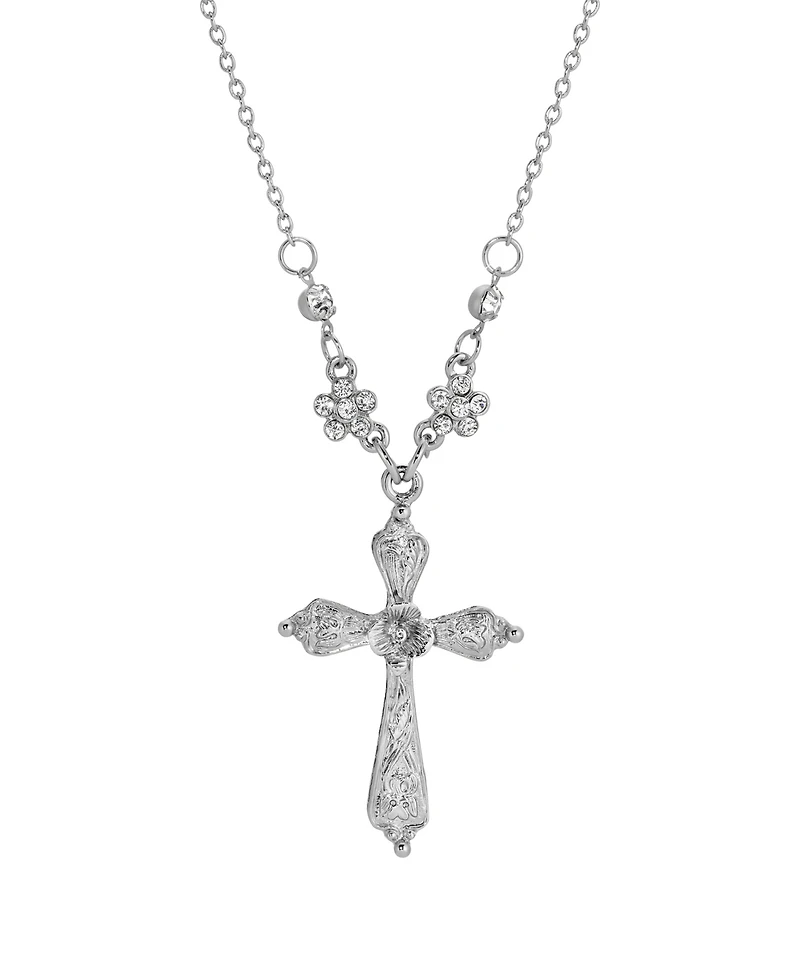 2028 Silver Tone Cross Crystal Necklace