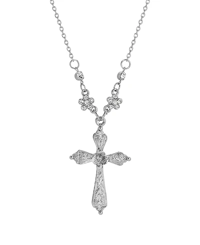 2028 Silver Tone Cross Crystal Necklace