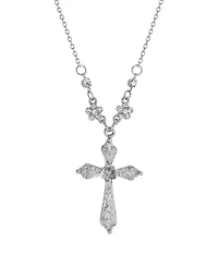 2028 Silver Tone Cross Crystal Necklace
