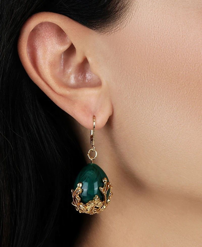 2028 Gold Tone Green Gold Bead Drop Earrings