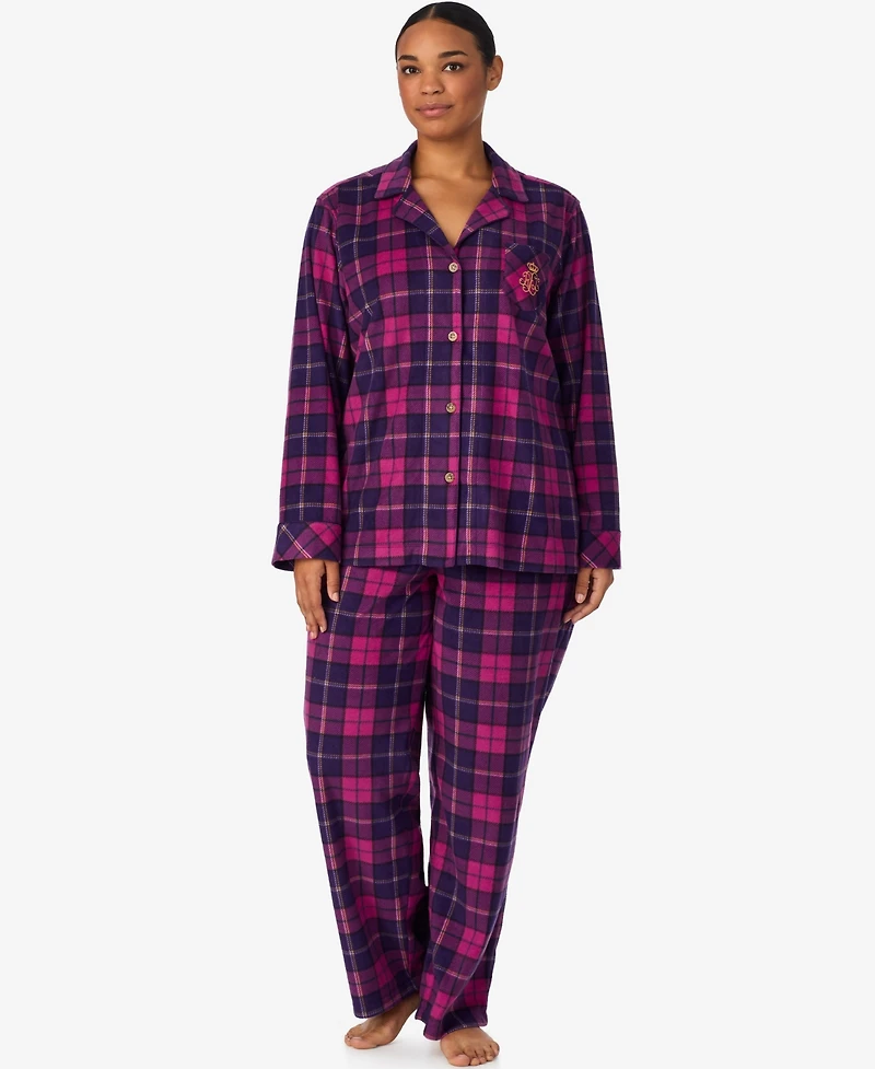 Lauren Ralph Plus Long Sleeves Notch Collar Pajama Set