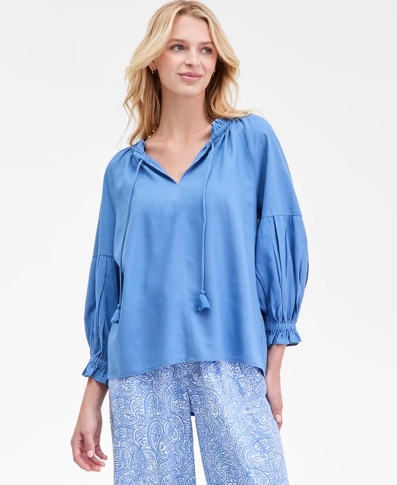 Nautica Jeans Women's Split-Neck Ruffled-Trim Blouse