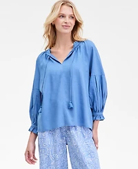 Nautica Jeans Women's Split-Neck Ruffled-Trim Blouse