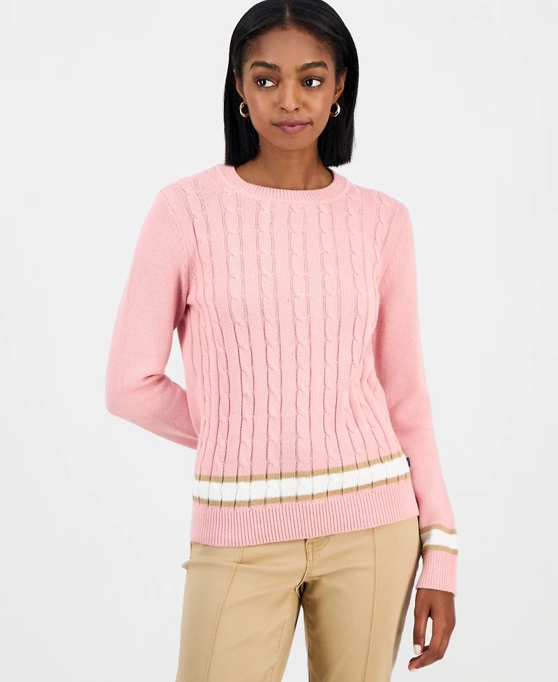 Nautica Jeans Women's Thick-Tipped Cable-Knit Crewneck Sweater