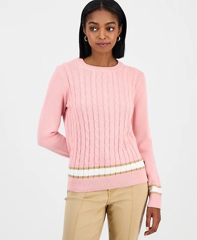 Nautica Jeans Women's Thick-Tipped Cable-Knit Crewneck Sweater
