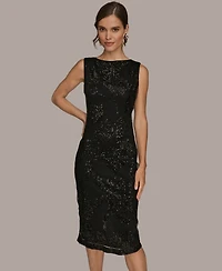Donna Karan New York Women's Mesh Sequin Sleeveless Midi Dress