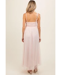 Pinkblush Maternity Light Pink Square Neck Shoulder Tie Tulle Maxi Dress