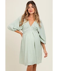 Pinkblush Maternity Sage Striped Balloon Sleeve V-Neck Dress