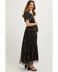 Pinkblush Maternity Black Floral Waist Tie Midi Dress