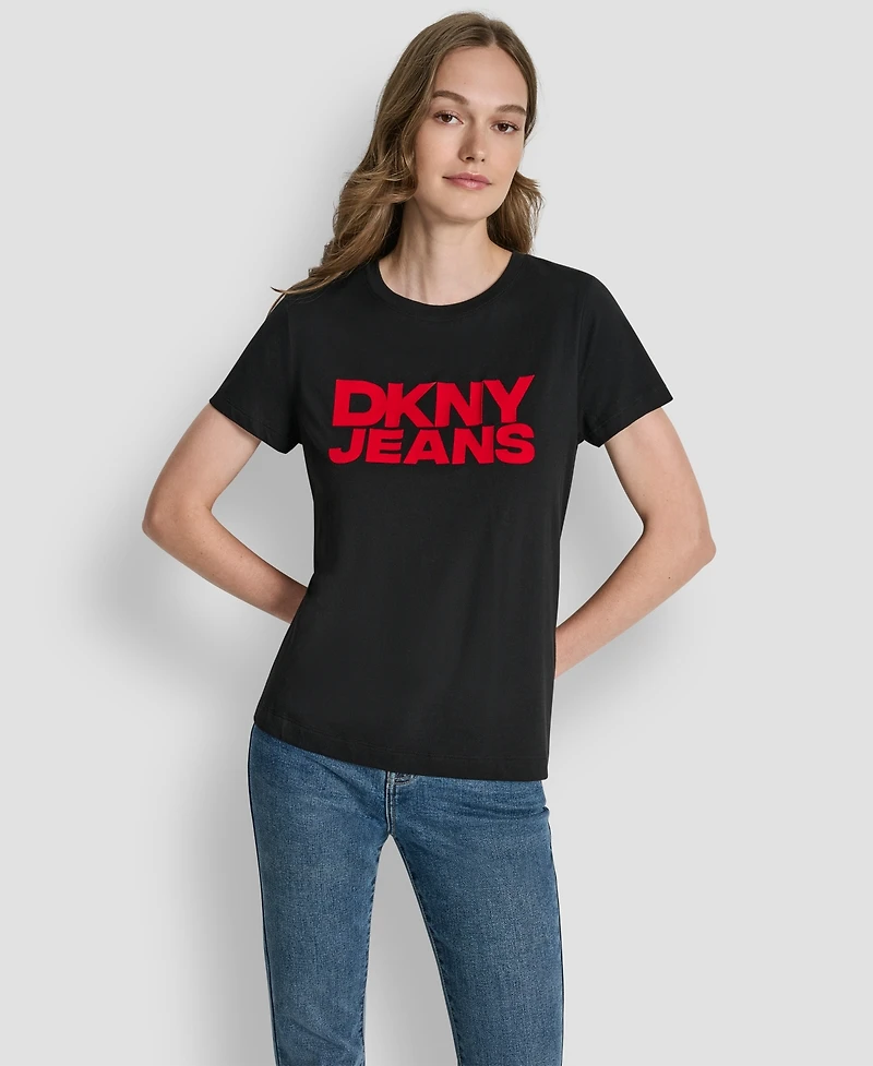 Dkny Jeans Women's Flocked Logo Crewneck T-Shirt