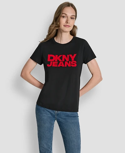 Dkny Jeans Women's Flocked Logo Crewneck T-Shirt