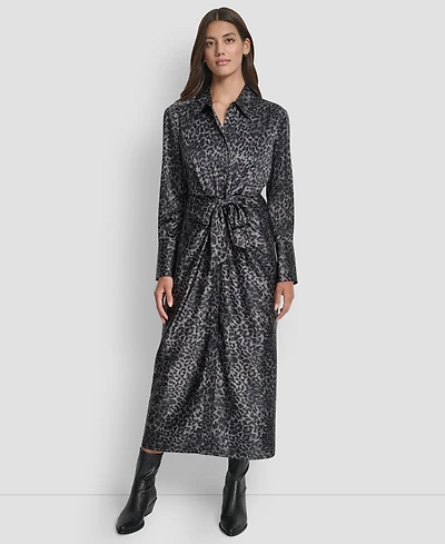 Dkny Jeans Women's Print Long Sleeves Satin Tie Dress