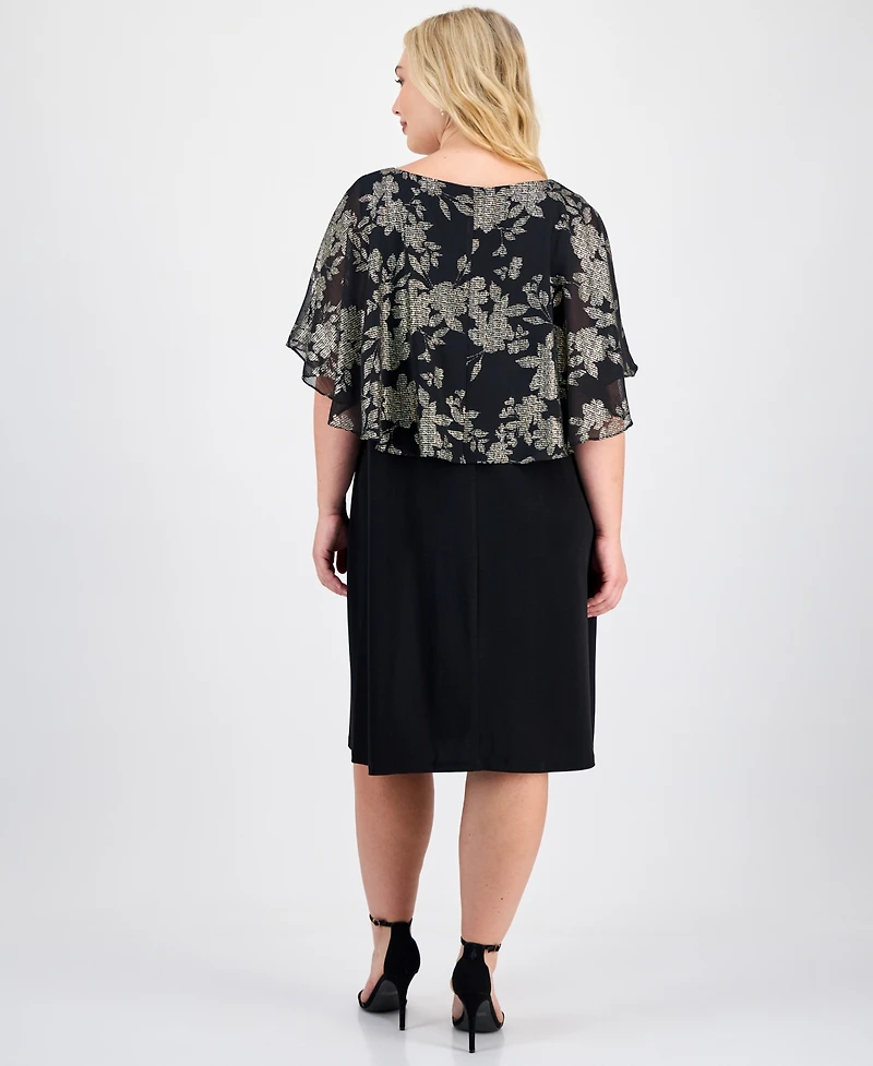 Connected Plus Printed Cape-Overlay Sheath Dress