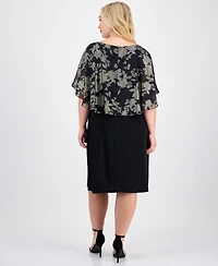 Connected Plus Printed Cape-Overlay Sheath Dress