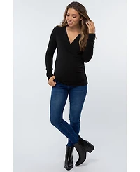 Pinkblush Maternity Navy Blue Brushed Knit Wrap Front Top