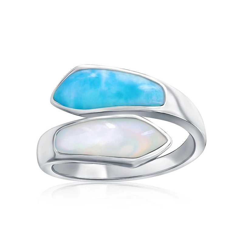Caribbean Treasures Steling Silver, Mop & Larimar Bypass Ring