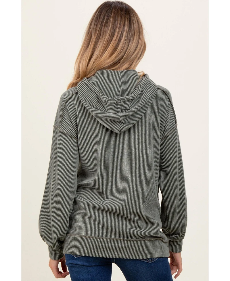 Pinkblush Maternity Olive Ribbed Front Pocket Drawstring Hoodie