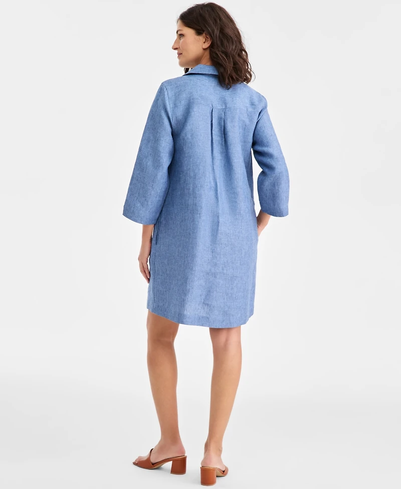 Charter Club Women's 100% Linen Lace-Up 3/4-Sleeve Utility Dress, Macy's Exclusive