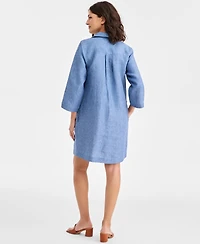 Charter Club Women's 100% Linen Lace-Up 3/4-Sleeve Utility Dress, Macy's Exclusive